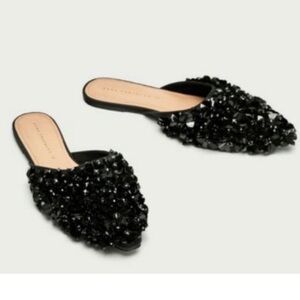 NWT Zara Black Embellished Mules slides size 6.5